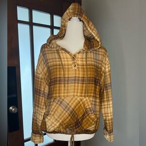 Urban Outfitters Y2K Brown Plaid flannel Hoodie Oversized